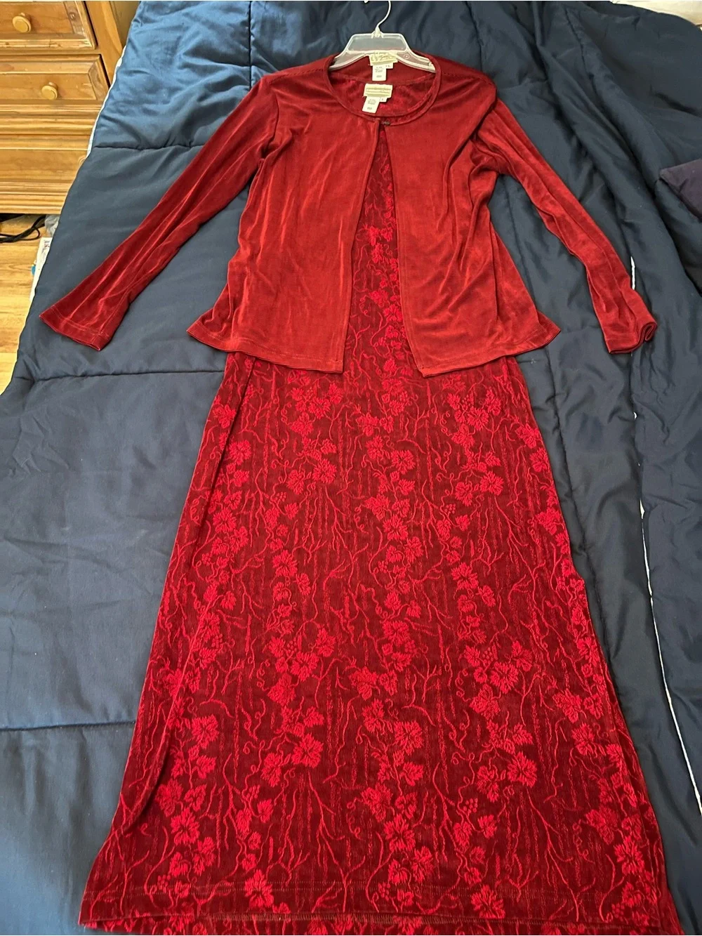 Vintage Coldwater Creek Red Burnout Maxi Dress Cardigan Set Size Large